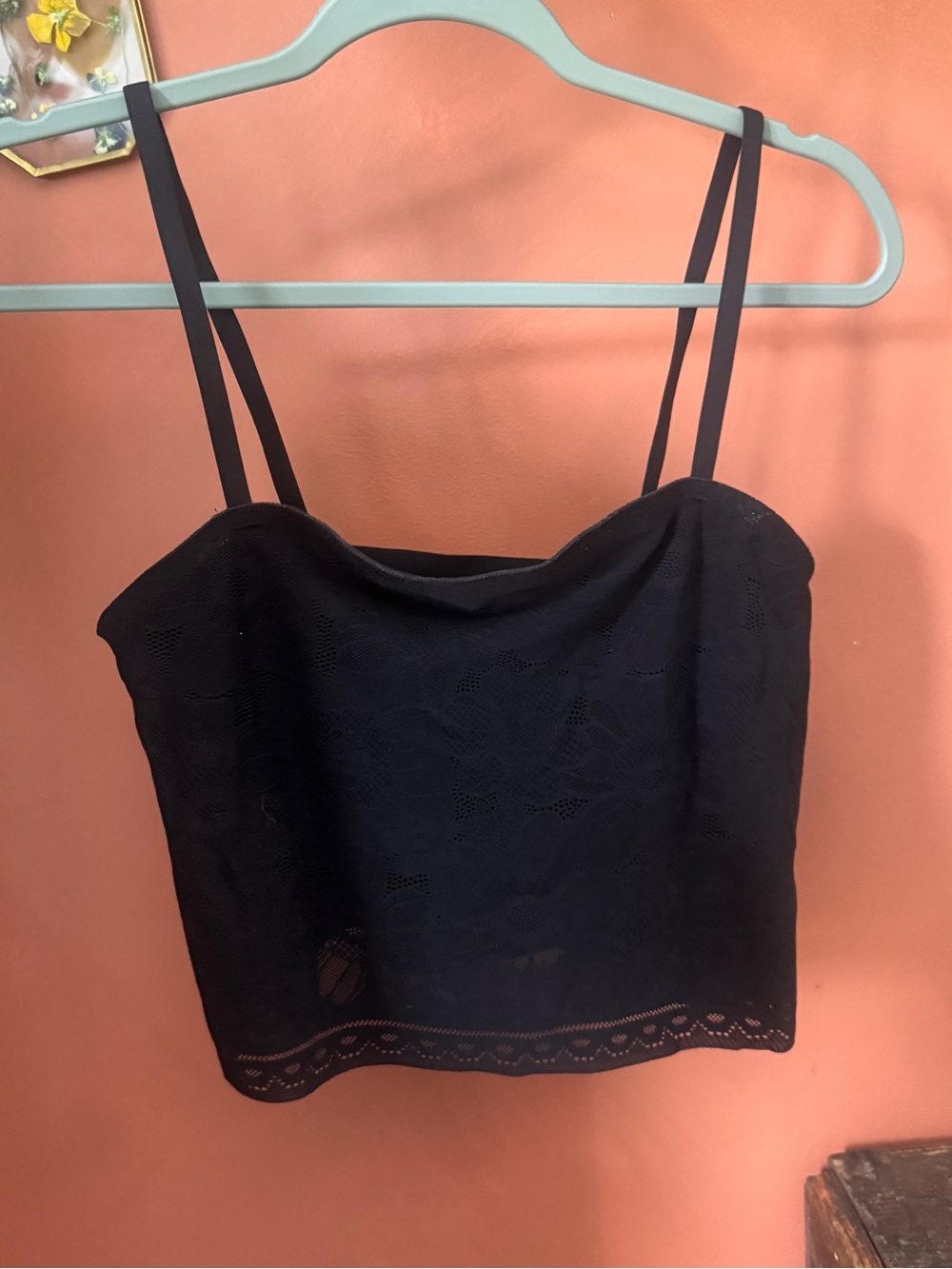 aerie Black Lace Double-Strap Crop Cami Top